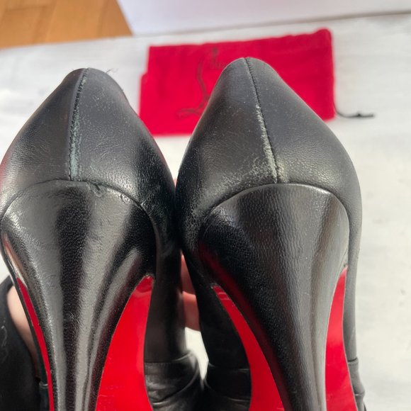 Christian Louboutin Lady Gres Platform Pumps Black Leather Peep Toe Ruched Knot - Picture 12 of 16